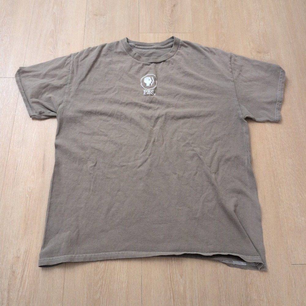 Ripple PBS Logo Shirt Men Large Light Brown Gray Short Sleeve Public Television